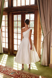 Nox Anabel JE931 One Shoulder Satin Tea Length Gown