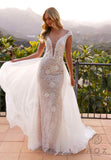 Nox Anabel JE995L Long Beaded Cap Sleeve Bridal Overskirt Gown