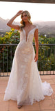 Nox Anabel JE995L Long Beaded Cap Sleeve Bridal Overskirt Gown