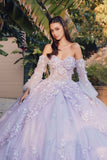Juliet JT1459J Princess Ball Gown Strapless Bell Sleeves Quinceanera Dress