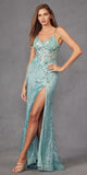 Juliet JT2425A Long Bead and Sequin Detailed Fitted Corset Bodice Gown