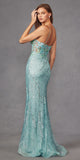 Juliet JT2425A Long Bead and Sequin Detailed Fitted Corset Bodice Gown