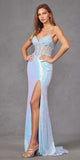 Juliet JT2433A Long Leaf Lace Embroidered Bodice Fitted Slit Gown