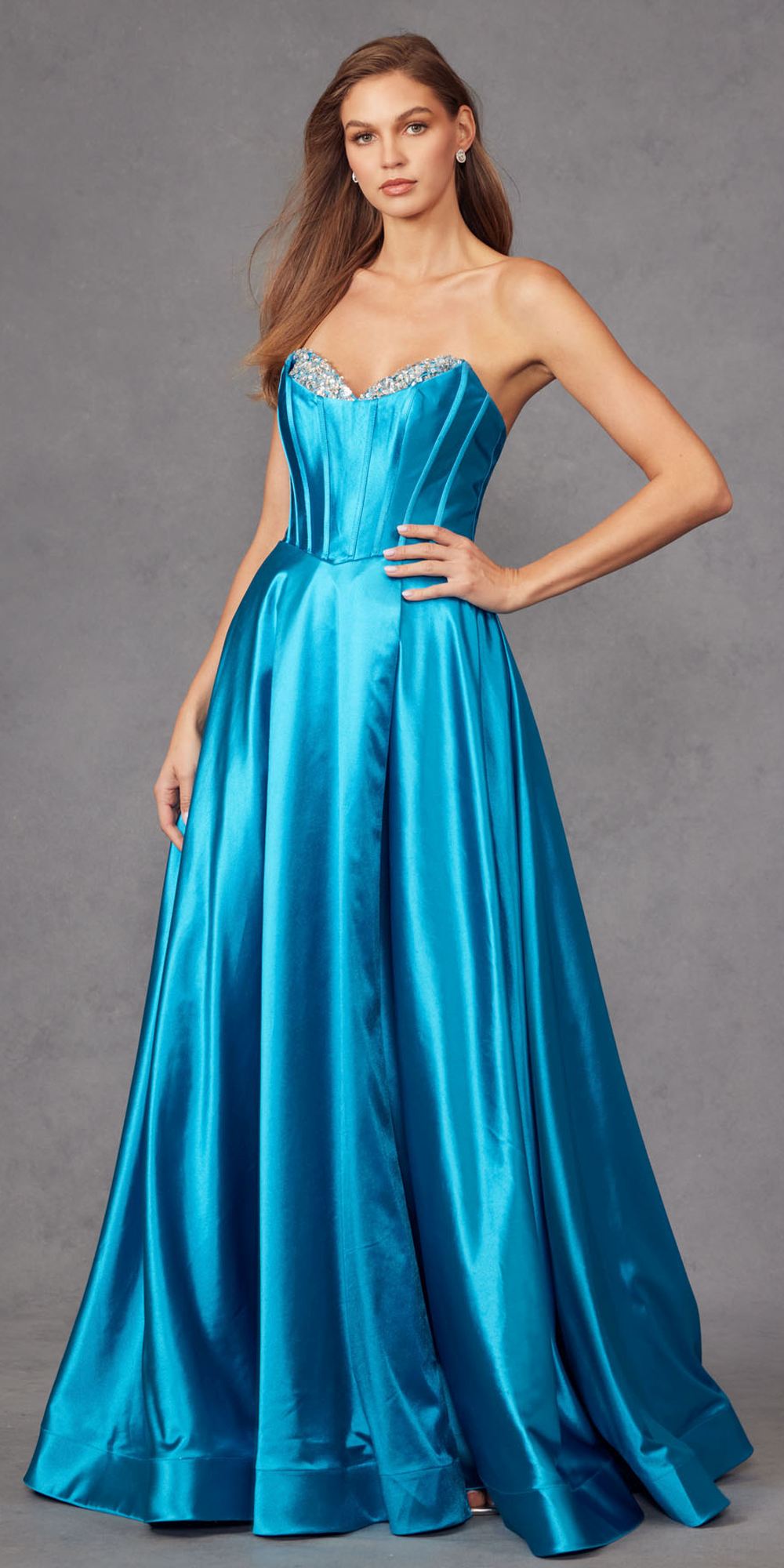 Juliet JT2435A Long Strapless Sweetheart Mikado A-Line Gown