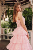 Juliet JT2438K Long Glitter Print Layered Tiered A-Line Gown