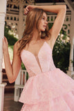 Juliet JT2438K Long Glitter Print Layered Tiered A-Line Gown