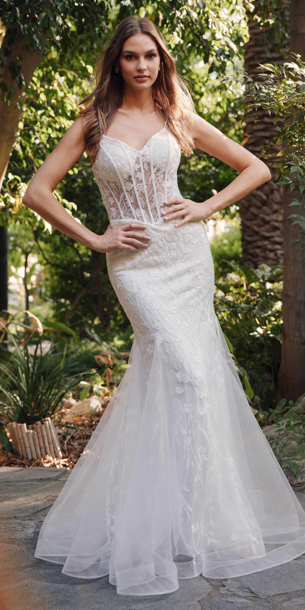 Juliet JT2441SW Long Corset Bodice Embellished Mermaid Wedding Dress