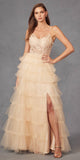 Juliet JT2451S Long Lace Bodice Sleeveless A-line Ruffled Gown