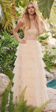 Juliet JT2451S Long Lace Bodice Sleeveless A-line Ruffled Gown