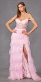 Juliet JT2453K Long Boned Bodice Sweetheart Tiered Ruffled Slit A-Line Gown
