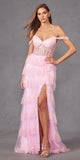 Juliet JT2453K Long Boned Bodice Sweetheart Tiered Ruffled Slit A-Line Gown