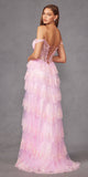 Juliet JT2453K Long Boned Bodice Sweetheart Tiered Ruffled Slit A-Line Gown