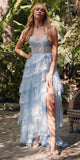 Juliet JT2463A Long Tiered Ruffled Skirt A-Line Boned Bodice Dress