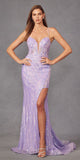 Juliet JT2473R Long Fitted Sequin Lace Applique Boned Corset Gown