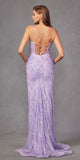 Juliet JT2473R Long Fitted Sequin Lace Applique Boned Corset Gown