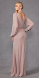 Juliet JTM16A Long Sleeve V-Neck Embroidered Applique Evening Gown