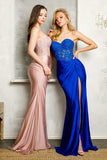 Juno M1027 Long Strapless Fitted Sheer Boned Bodice Evening Gown