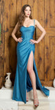 Juno M1031 Long Boned Bodice Cowl Neckline Fitted Formal Gown