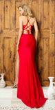 Juno M1034 Long Fitted Open Lace-Up Back Side Slit Mermaid Dress