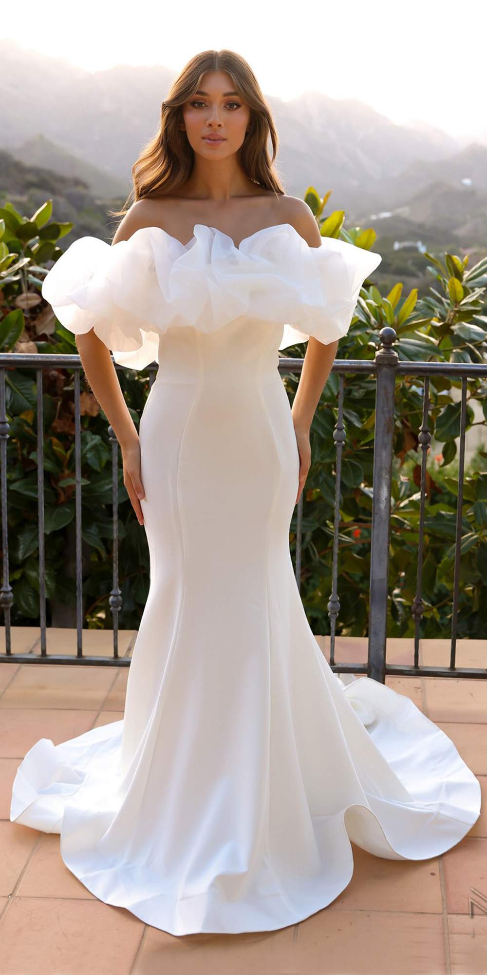 Nox Anabel JW984 Long Ruffled Off Shoulder Bridal Mermaid Gown