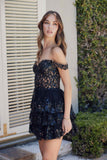 Nox Anabel K856 Short Off the Shoulder A-Line Tiered Skirt Dress
