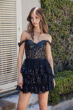 Nox Anabel K856 Short Off the Shoulder A-Line Tiered Skirt Dress