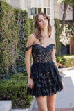 Nox Anabel K856 Short Off the Shoulder A-Line Tiered Skirt Dress