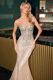 Ladivine KV1129 Strapless Sweetheart Neck Crystal Linear Beading Gown