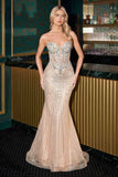 Ladivine KV1129 Strapless Sweetheart Neck Crystal Linear Beading Gown