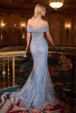 Ladivine KV1130 Mermaid Gown Off Shoulder Crystal Embellished Tulle