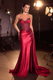 Ladivine KV1131 Strapless Satin Fitted Gown Side Sash