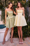 Ladivine KV1133 Strapless A-Line Luxe Satin Short Mini Dress
