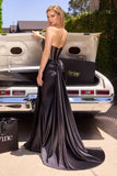 Ladivine KV1135 Strapless Sweetheart Bead and Crystal Satin Evening Gown