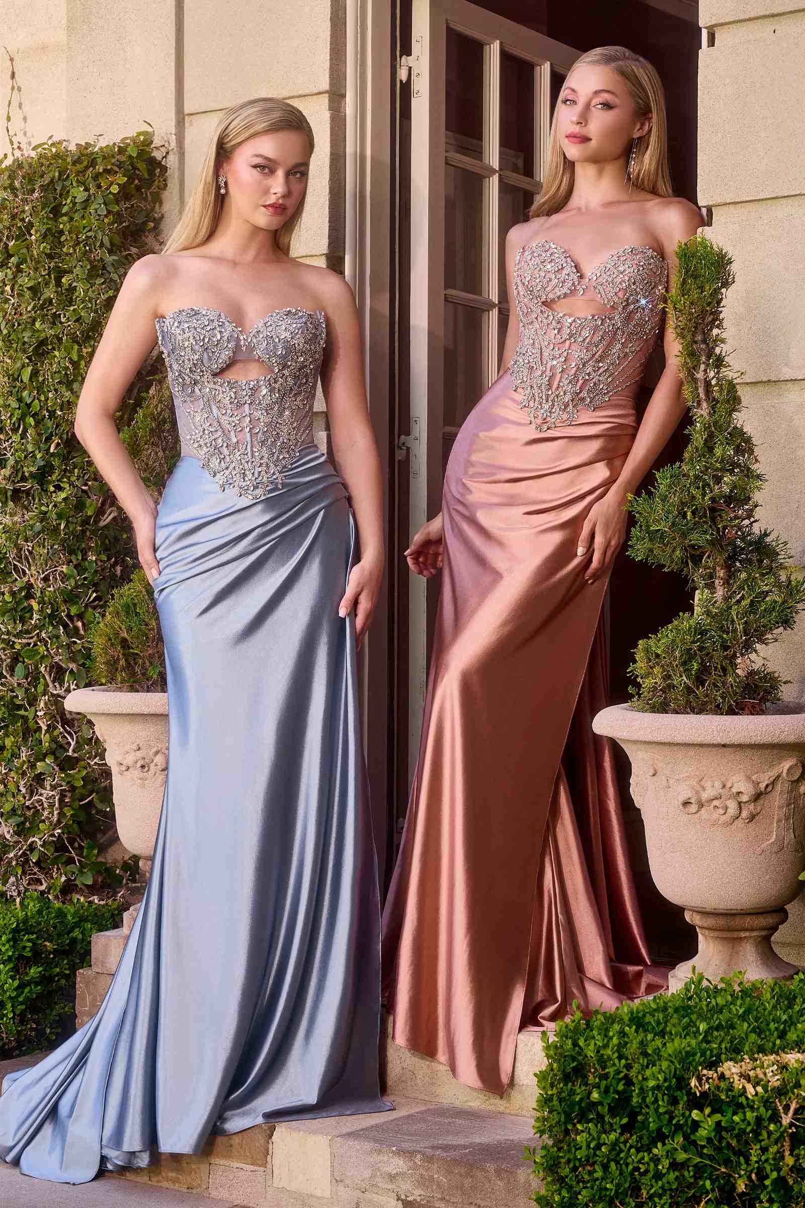 Ladivine KV1135 Strapless Sweetheart Bead and Crystal Satin Evening Gown