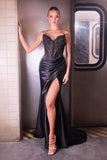 Ladivine KV1136 Strapless Sweetheart Draped Satin Skirt Fitted Evening Gown