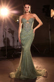 Ladivine KV1137 Strapless Beaded Bodice Glitter Tulle Mermaid Dress