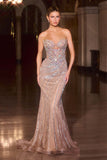 Ladivine KV1137 Strapless Beaded Bodice Glitter Tulle Mermaid Dress