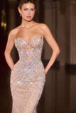 Ladivine KV1137 Strapless Beaded Bodice Glitter Tulle Mermaid Dress