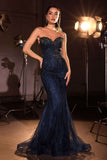 Ladivine KV1141 Off Shoulder Navy Blue Mermaid Evening Gown