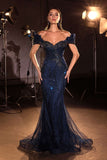 Ladivine KV1141 Off Shoulder Navy Blue Mermaid Evening Gown