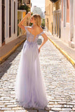 Nox Anabel L1362 Long Cold Shoulder Applique Tulle Overskirt Gown