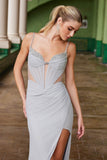 Nox Anabel M1702 Illusion Waistline Fully Beaded Draped Hip Dress