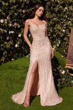 Andrea & Leo MA102 Strapless Pearl Gown With Removable Feather Sleeves