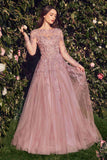 Andrea & Leo MA108 Dress Lace Layered Tulle Long Sleeve Gown