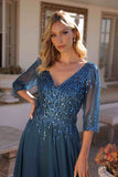 Nox Anabel MF100 Long Sequin Bodice 3/4 Sleeve A-line Gown