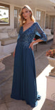 Nox Anabel MF100 Long Sequin Bodice 3/4 Sleeve A-line Gown