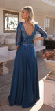 Nox Anabel MF100 Long Sequin Bodice 3/4 Sleeve A-line Gown