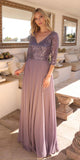 Nox Anabel MF103 Long Sequin Bodice 3/4 Sleeve A-line Gown