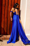 Nox Anabel P1399 Long Single Cape Sleeve Off the Shoulder Glitter Gown