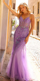 Nox Anabel Q1358 Long Fitted Sleeveless Sequin Applique Mermaid Tulle Dress
